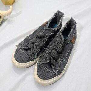 Distressed Black Slip-On Sneakers